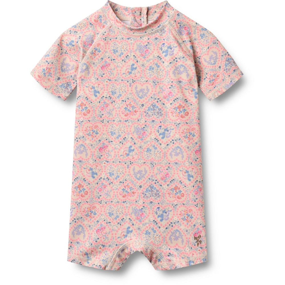 Wheat S/S Cas lühikeste varrukatega ujumistrikoo, pink heart flowers