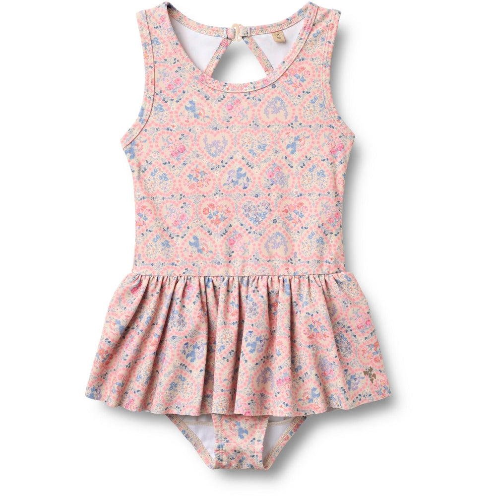 Wheat Erna ujumistrikoo, pink heart flowers