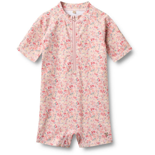 Wheat S/S Cas lühikeste varrukatega ujumistrikoo, pink heart flowers