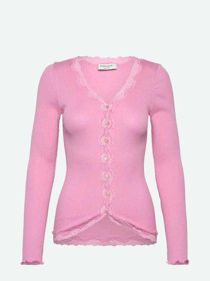 Rosemunde Babette pitsiga siidikardigan, prism pink