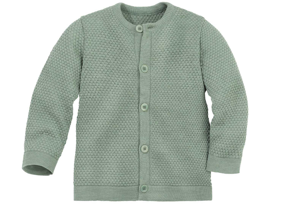 Disana meriinovillane kärjemustriga kardigan, jade green