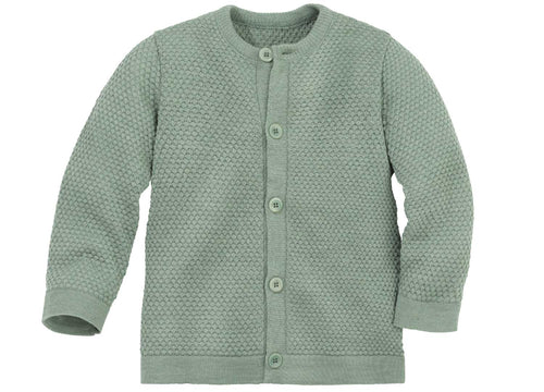 Disana meriinovillane kärjemustriga kardigan, jade green