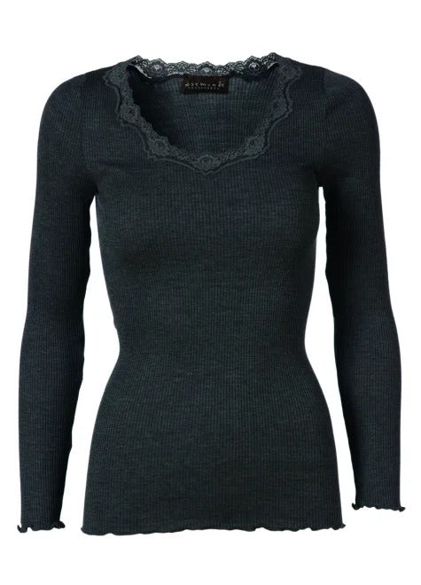 Rosemunde siidist pluus, dark grey melange