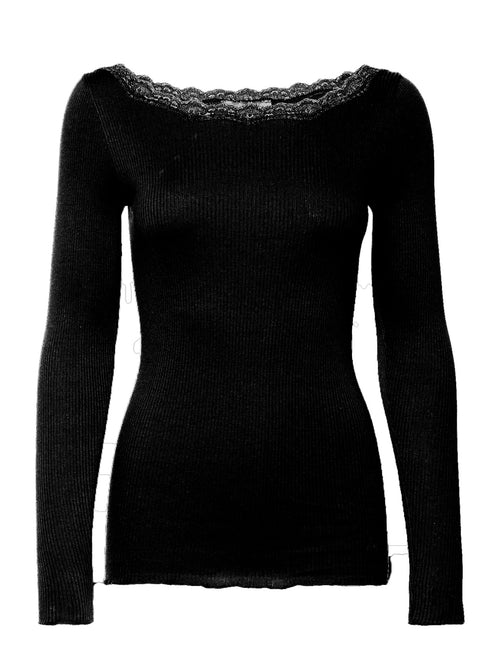 Rosemunde pehmest orgaanilisest puuvillast paatkaelusega pluus, black
