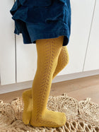 Condor side openwork warm tights, Mustard