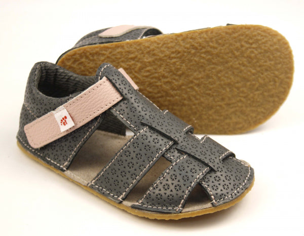 EF Barefoot nahast sandaalid, hall+roosa