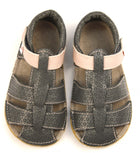 EF Barefoot nahast sandaalid, hall+roosa