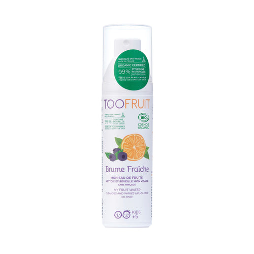TOOFRUIT Brume Fraiche orgaaniline hooldav näovesi-sprei lastele apelsini ja mustika ekstraktiga, 100 ml