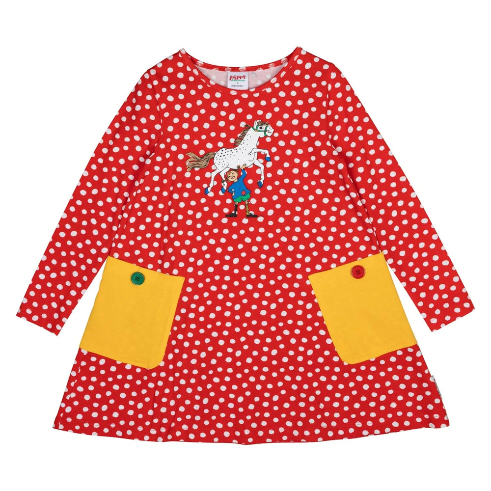 Martinex Pipi Pikksuka punane täpiline kleit, red