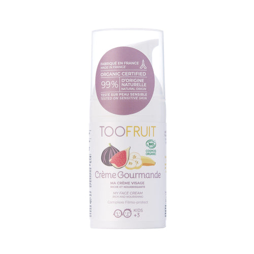 TOOFRUIT Creme Gourmande orgaaniline rikkalikult niisutav laste näokreem banaani ja viigimarjaga kuivale nahale, 30 ml