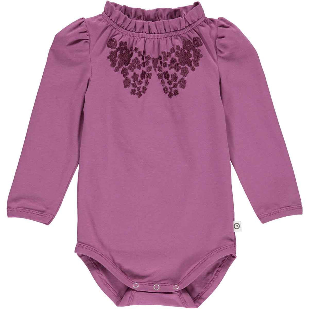 Müsli Petit blossom applique l/s body, boysenberry