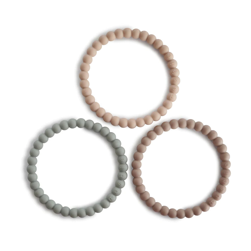 Mushie silikoonist närimisrõngas Pearl 3tk- Clary Sage/Tuscany/Desert Sand