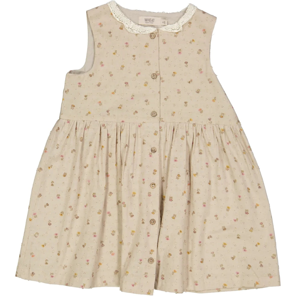 Wheat Josephine kleit baby, fossil flowers dot
