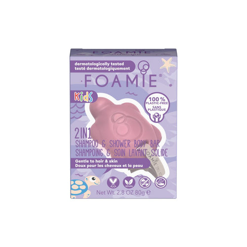 FOAMIE Kids 2in1 maasikalõhnaline plastikuvaba šampoon ja dušiseep aloe vera ja mandliõliga, 80 gr