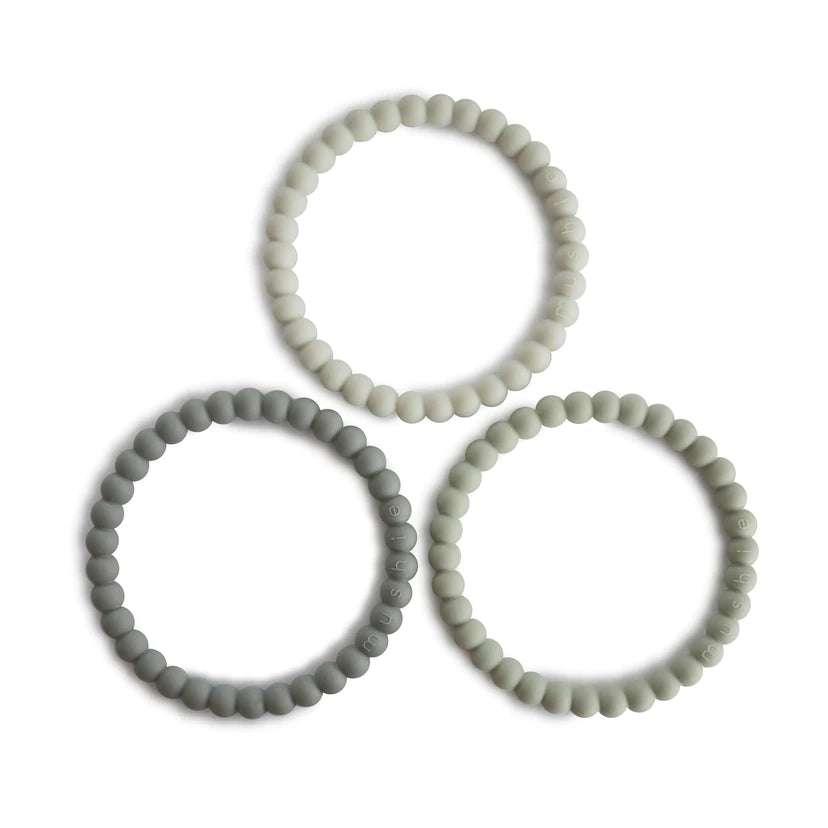 Mushie silikoonist närimisrõngas Pearl 3tk- Green Tea/Cool Gray/Sea Salt