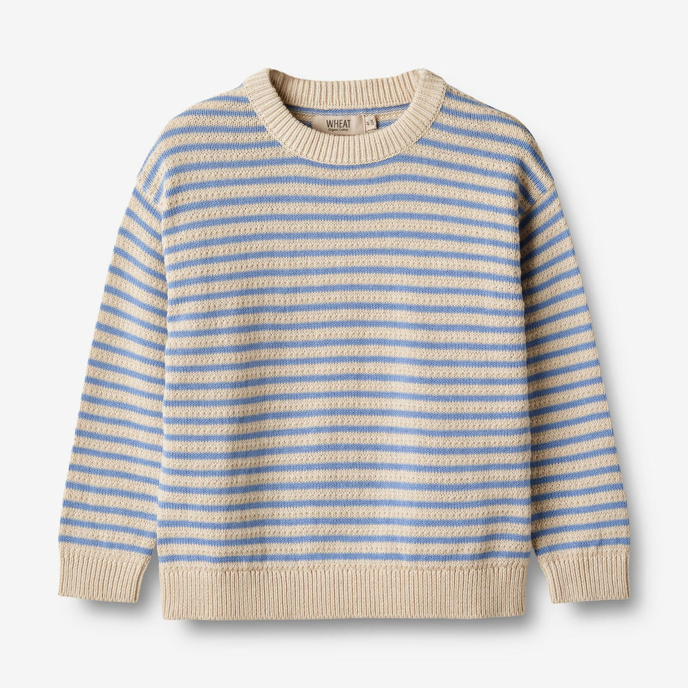 Wheat kootud puuvillane kampsun Chris, azure stripe