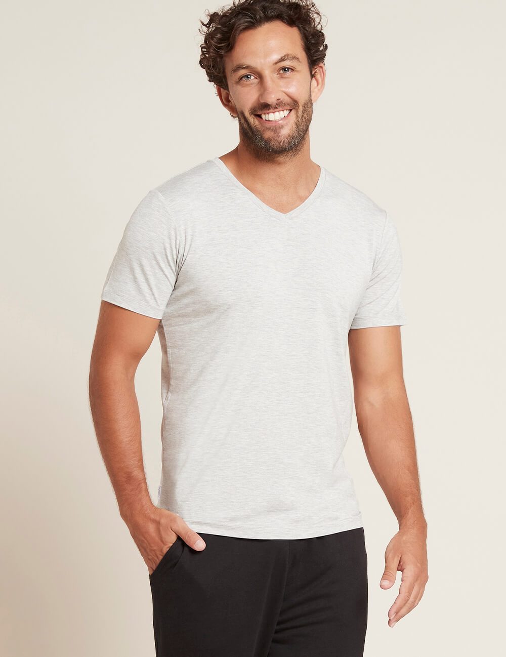 Boody V-Neck T-Shirt, lt grey marl