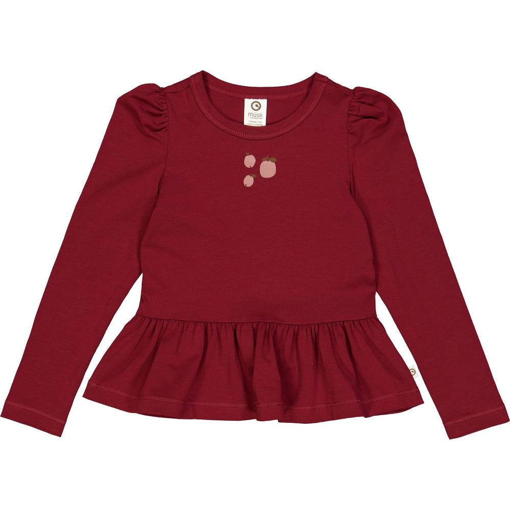 Müsli Apple print l/s T, cabernet