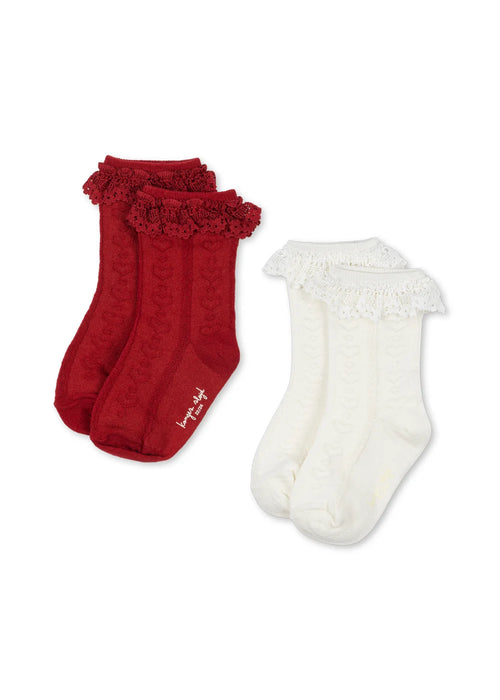 Konges Sløjd pitsilise äärega sokid, 2 pakk, red/off white