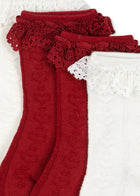 Konges Sløjd pitsilise äärega sokid, 2 pakk, red/off white