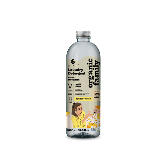 PURENN 100% biolagunev ja looduslik kontsentreeritud kummeliekstraktiga riidepesugeel laste riietele Happy Moments, 1000 ml