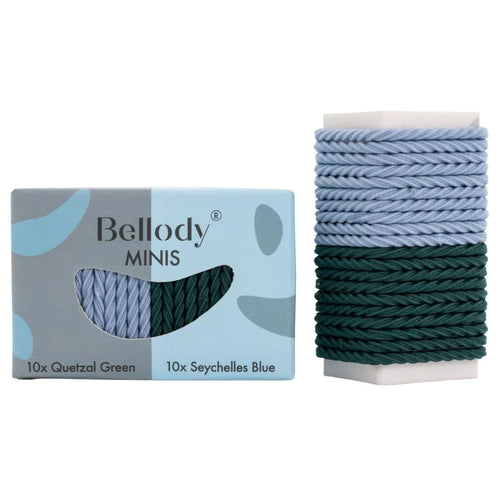 Bellody juuksekummid Minis- Quetzal Green x10 + Seychelles Blue x10