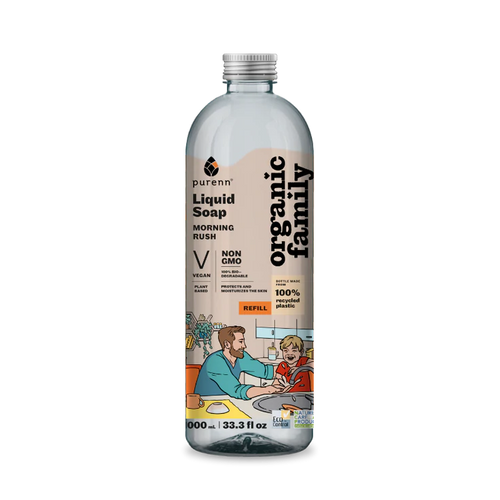 PURENN MORNING RUSH looduslik niisutav vedelseep saialillega TÄITEPAKEND, 1000 ml