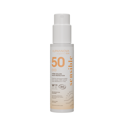 ALPHANOVA Organic Sun Sensitiv+ lõhnavaba orgaaniline päikesekaitsesprei SPF 50+ tundlikule ja reaktiivsele nahale, 100 g