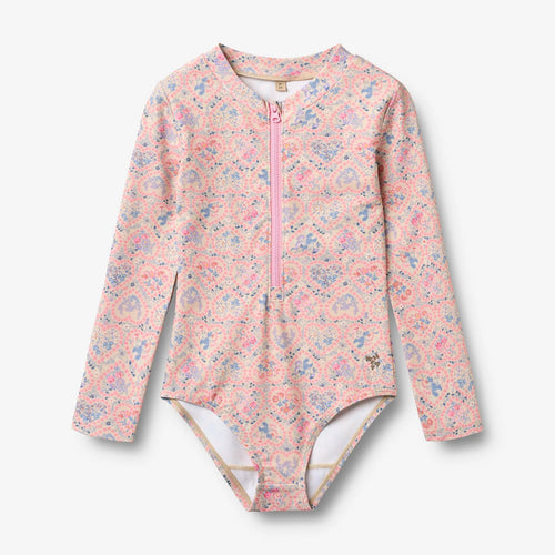Wheat Margot pikkade varrukatega ujumistrikoo, pink heart flowers