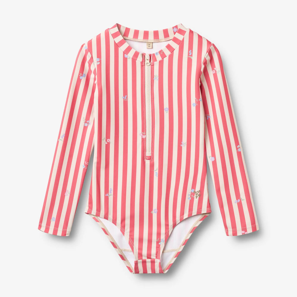 Wheat Margot pikkade varrukatega ujumistrikoo, red stripe flowers