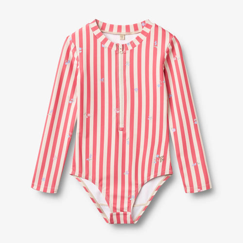 Wheat Margot pikkade varrukatega ujumistrikoo, red stripe flowers