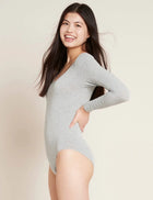 Boody Long Sleeve Bodysuit, light grey marl