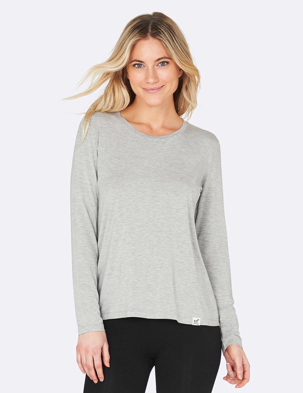 Boody Long Sleeve Round Neck T-Shirt, light grey marl