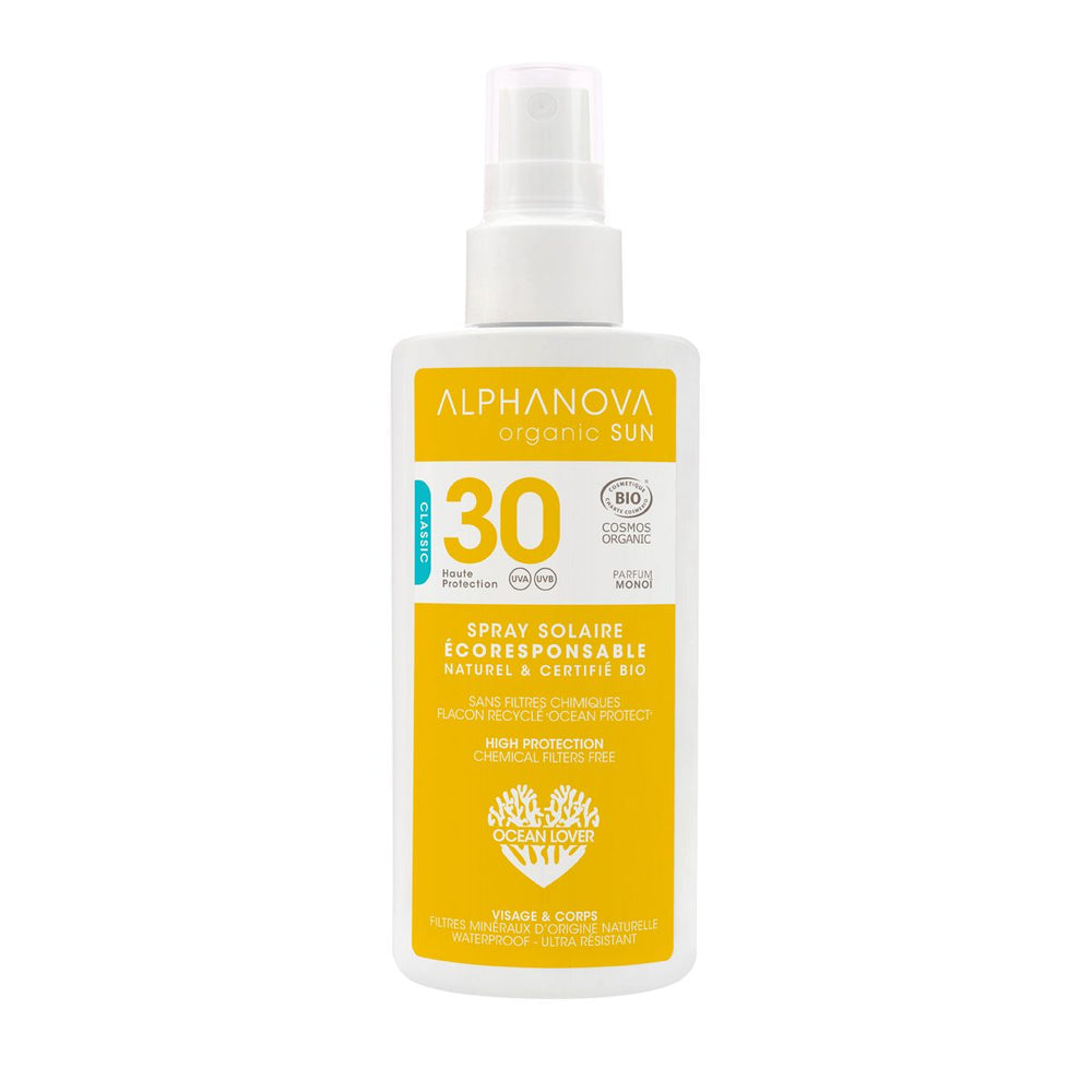 ALPHANOVA SUN orgaaniline monoi lõhnaline veekindel mineraalsete filtritega sprei päikesekreem SPF 30, 125ml