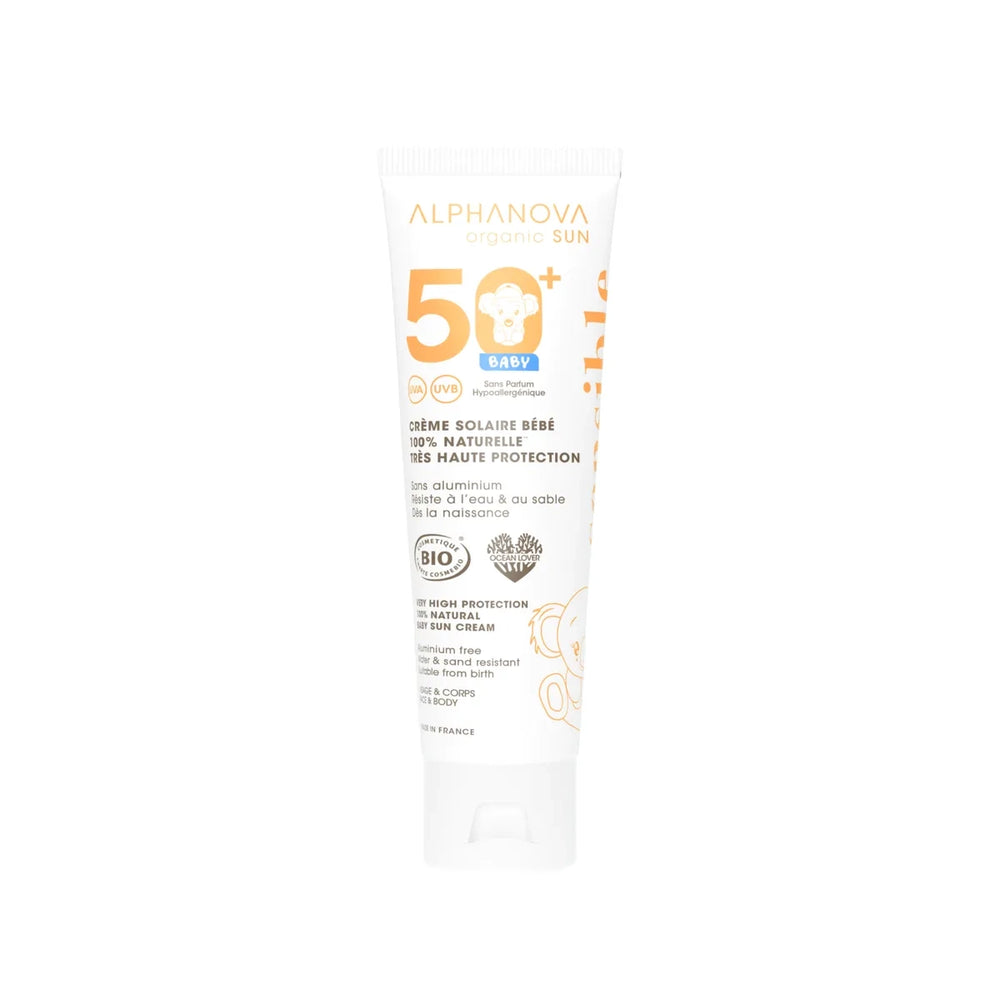 ALPHANOVA Organic Sun 100% looduslik lõhnavaba ja hüpoallergeenne beebi päikesekreem SPF50+, 50g