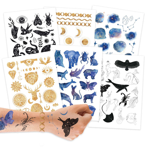 Papierdrachen ajutine sädelev tattoo, Sun, Moon and Stars