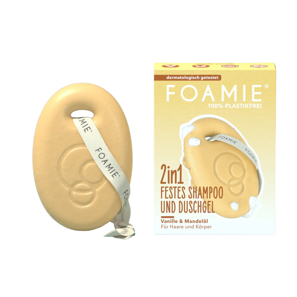 FOAMIE 2IN1 tahke keha ja juustepesuvahend vanilje ja mandliõliga, 80 gr