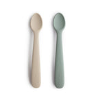 Mushie silikoonist lusikad, 2 pakk- Cambridge Blue/Shifting Sand