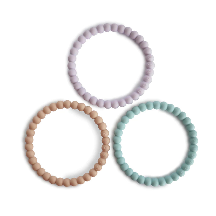 Mushie silikoonist närimisrõngas Pearl 3tk- Lilac/Cyan/Soft Peach