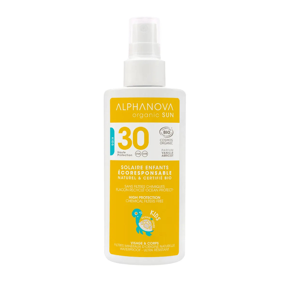 ALPHANOVA SUN orgaaniline vanilje-aprikoosi lõhnaline päikesekaitse sprei lastele SPF 30, 125ml