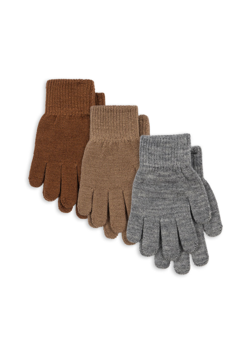 Konges Slojd kinnaste 3-pakk FILLA - GREY MELANGE/BEIGE/BROWN
