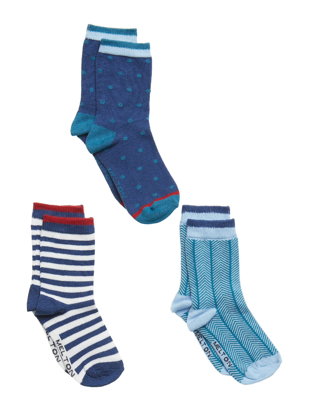 Melton numbers sokid, 3 paari sokke pakis, sinine Lasteriided - HellyK - Kvaliteetsed lasteriided, villariided, barefoot jalatsid