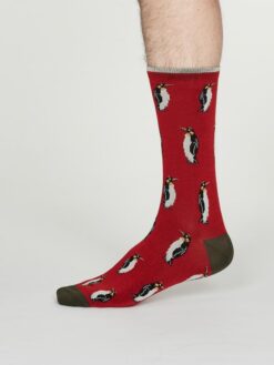 Thought Bambussokid, Penguin- Crimson red Meestele - HellyK - Kvaliteetsed lasteriided, villariided, barefoot jalatsid