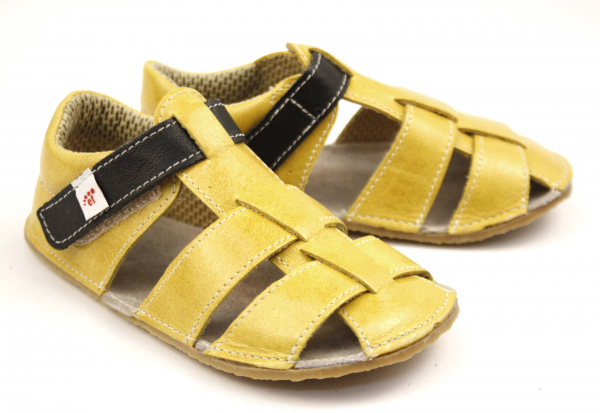 EF barefoot nahast sandaalid, Kollane Laste barefoot jalatsid - HellyK - Kvaliteetsed lasteriided, villariided, barefoot jalatsid