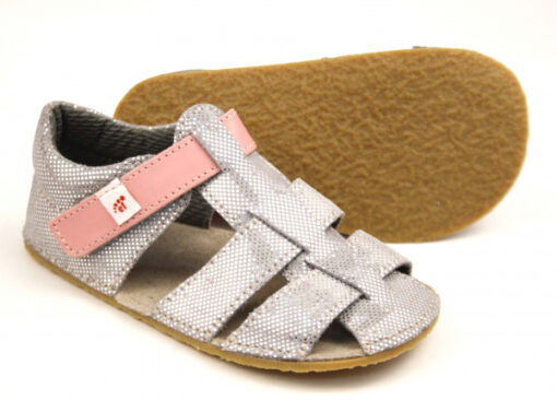 EF barefoot nahast sandaalid, Hõbe Laste barefoot jalatsid - HellyK - Kvaliteetsed lasteriided, villariided, barefoot jalatsid