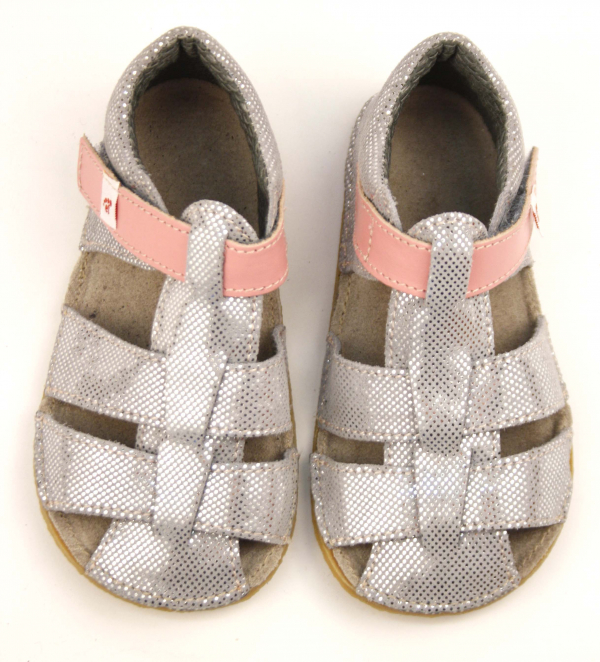 EF barefoot nahast sandaalid, Hõbe Laste barefoot jalatsid - HellyK - Kvaliteetsed lasteriided, villariided, barefoot jalatsid