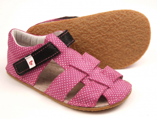 EF barefoot nahast sandaalid, Tumeroosa Laste barefoot jalatsid - HellyK - Kvaliteetsed lasteriided, villariided, barefoot jalatsid