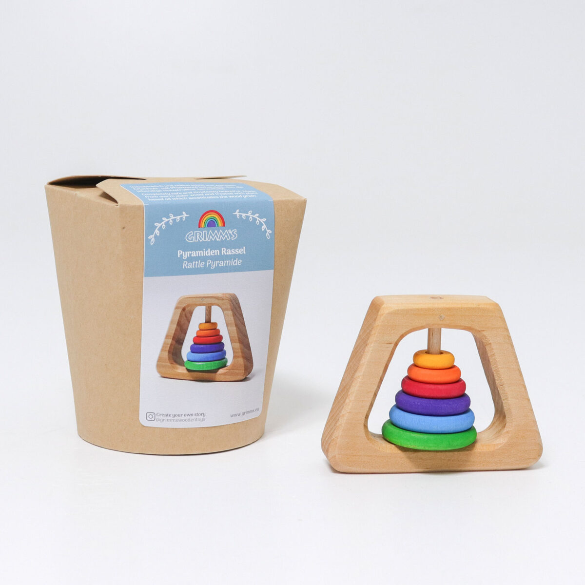Grimm´s kõristi “Värviline Püramiid” Beebimänguasjad - HellyK - Kvaliteetsed lasteriided, villariided, barefoot jalatsid