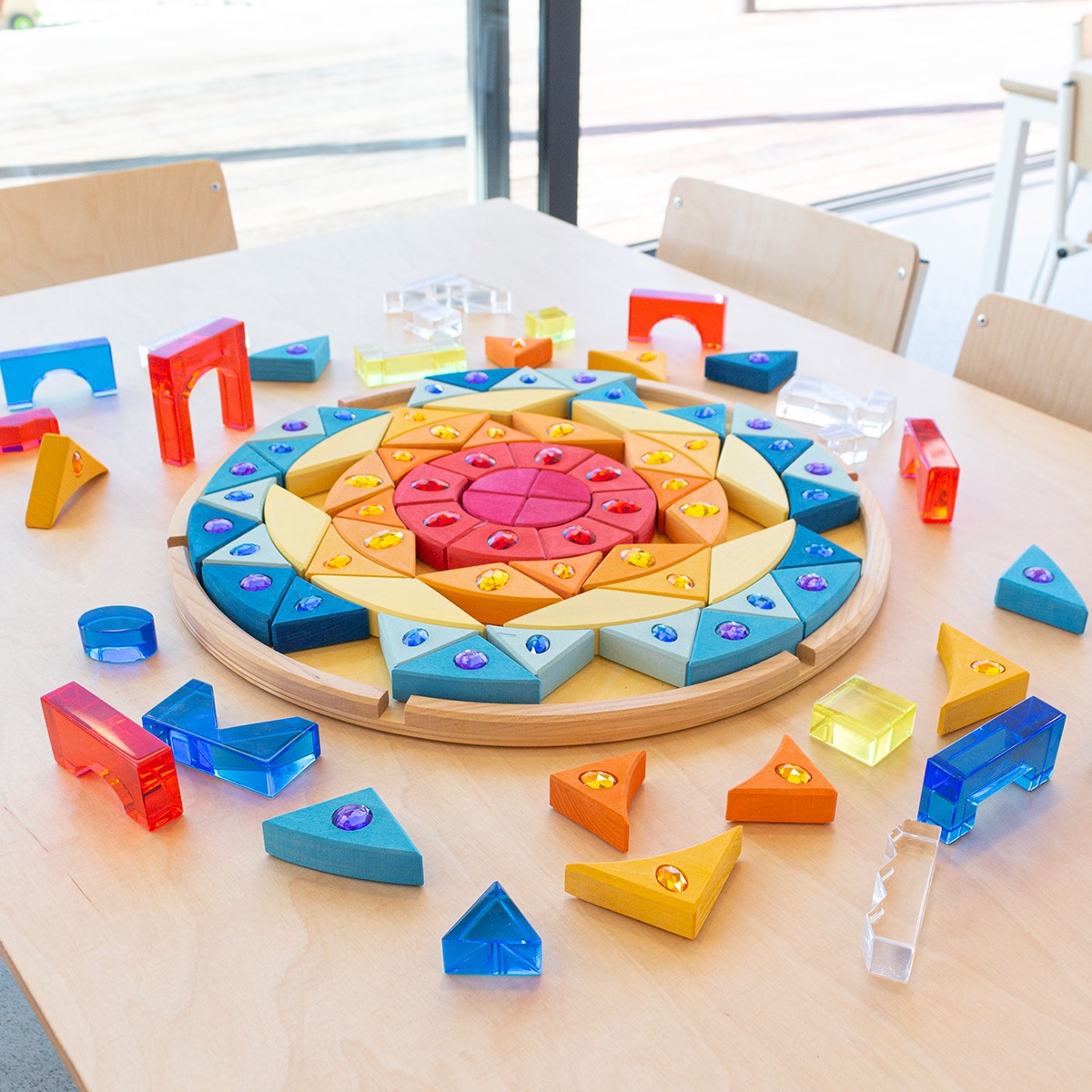 Grimm´s suur ehituskomplekt “Sparkling Mandala Sun” Grimm's puidust mänguasjad - HellyK - Kvaliteetsed lasteriided, villariided, barefoot jalatsid
