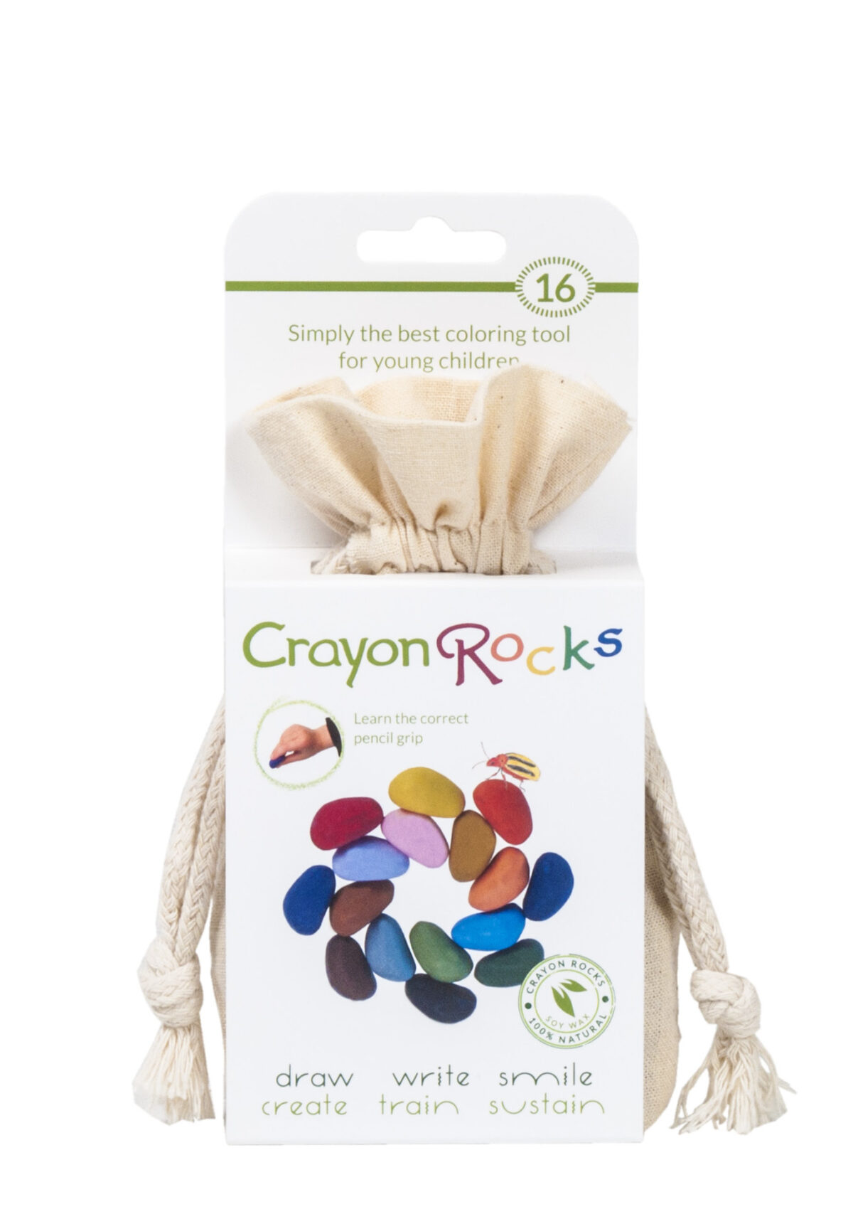 Crayon Rocks sojavahast kriidid 16tk, musliinkotikeses Joonistustarbed - HellyK - Kvaliteetsed lasteriided, villariided, barefoot jalatsid